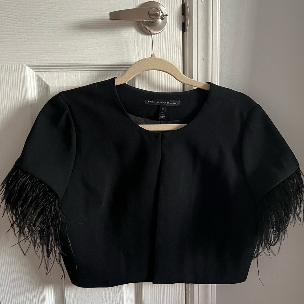 WHBM Black crop jacket with feathers